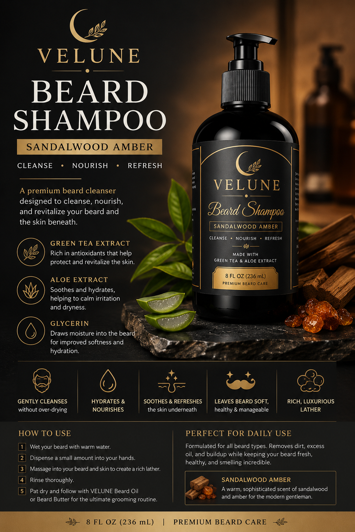 VELUNE Beard Shampoo – Sandalwood Amber